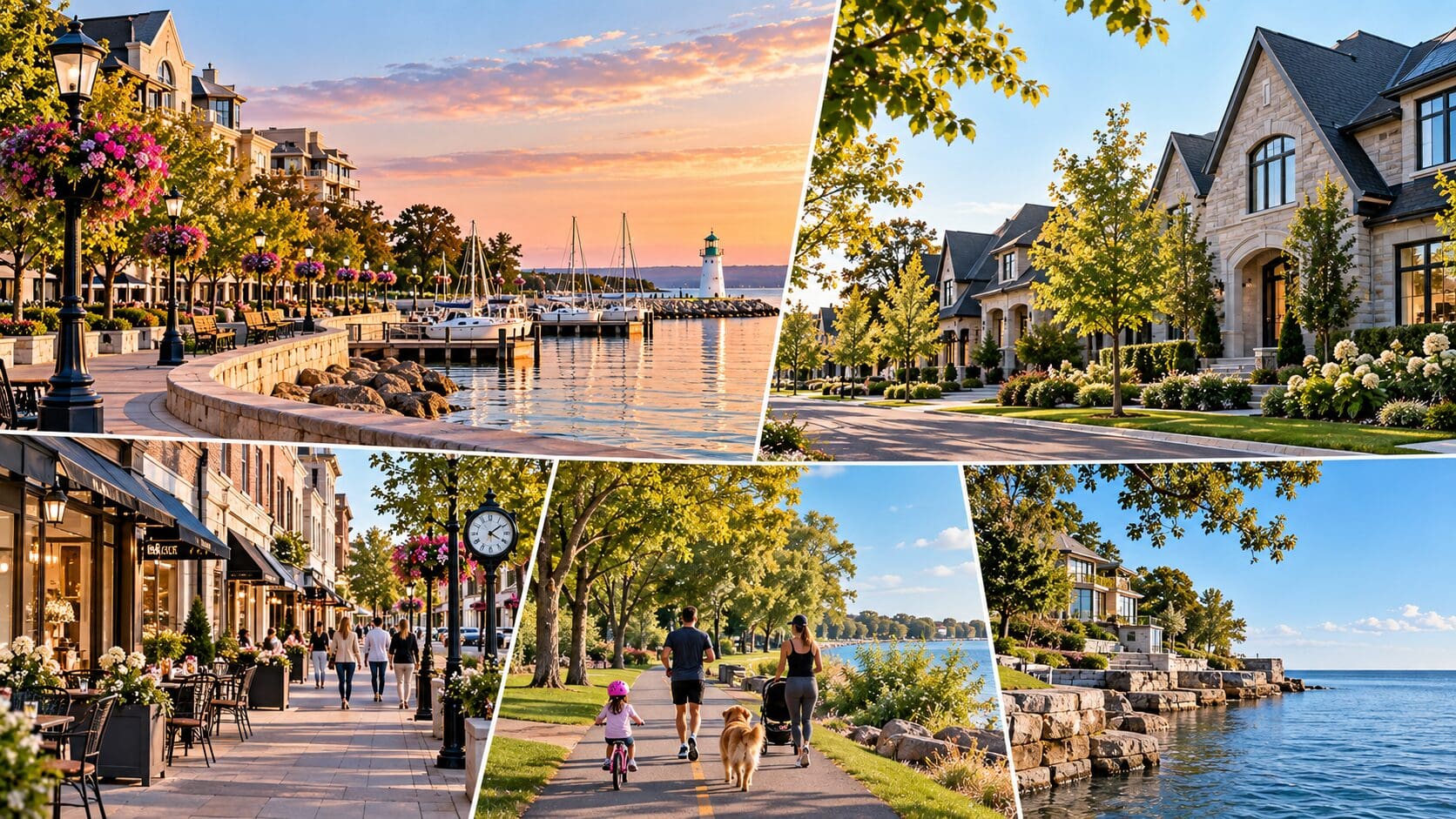 Oakville neighbourhoods featuring waterfront living, residential streets, downtown shops and family-friendly trails.